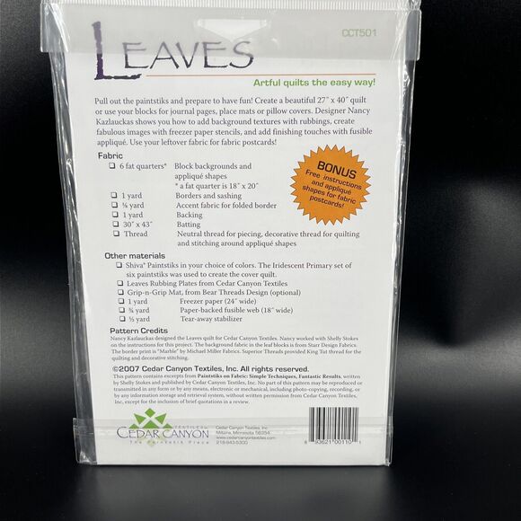 Leaves Applique Quilt Pattern 27" x 40" by Cedar Canyon Nancy Kazlauckas OCT501 - Picture 3 of 7